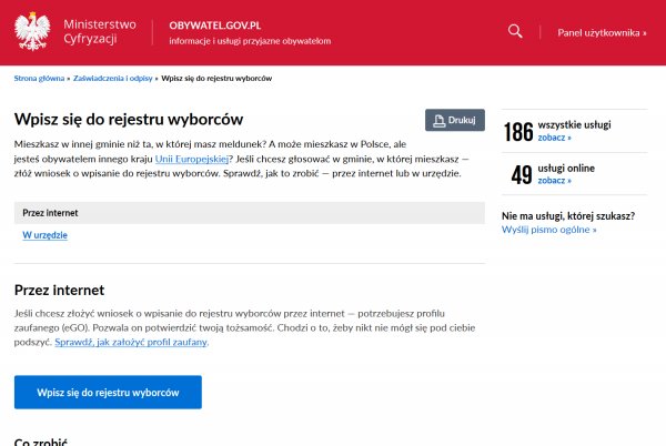 obywatel.gov.pl wpis do rejestru wyborców