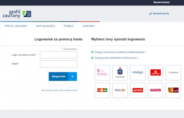 obywatel.gov.pl Ekran logowania profilem zaufanym