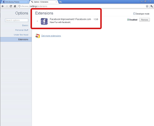Zrzut ekranu pokazujący rozszerzenie Facebook Improvement Facebook.com
