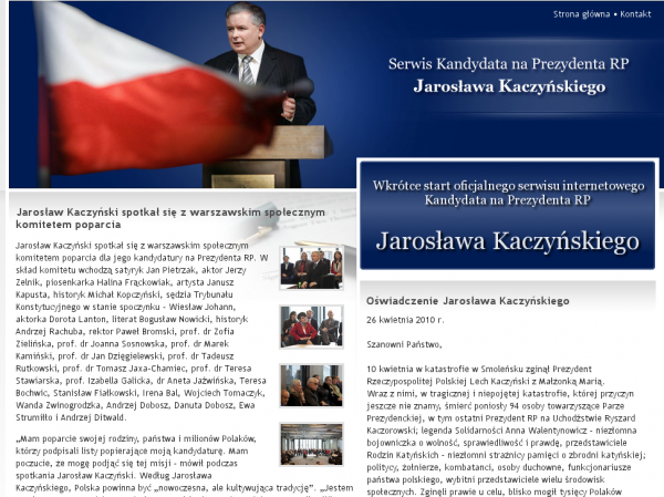 Fragment strony Jarosława Kaczyńskiego 