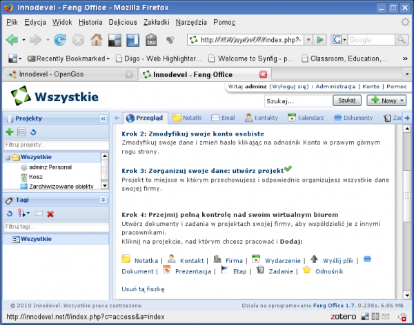 Feng Office porozumiewa się z użytkownikiem w języku polskim (pulpit użytkownika)