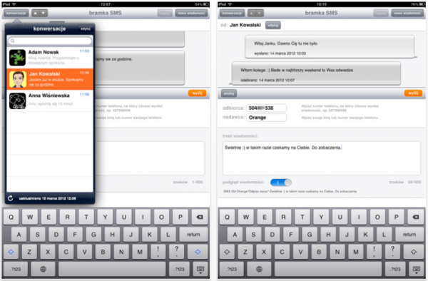 Aplikacja bramka SMS Orange na iPada