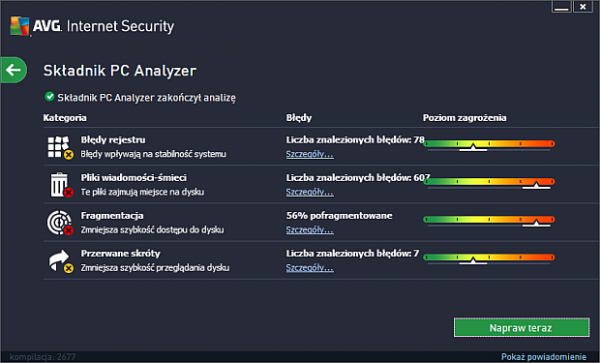 AVG Internet Security 2013 - wynik skanowania PC Analyzera