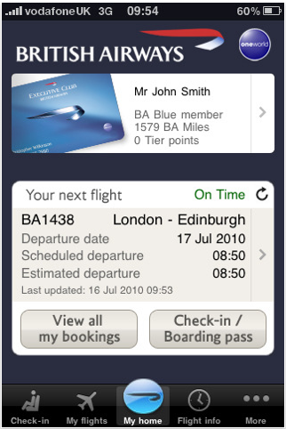 Aplikacja British Airways na iPhone'a