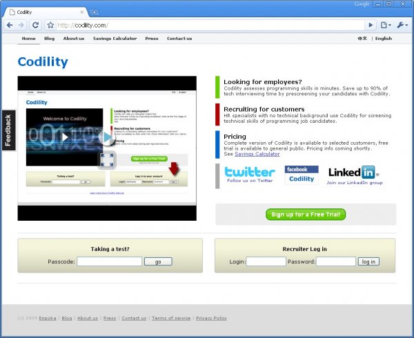 Codility.com - zrzut ekranu strony głównej