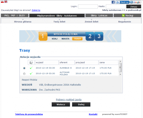 Serwis e-podróżnik.pl, oferujący bilety PKS przez internet