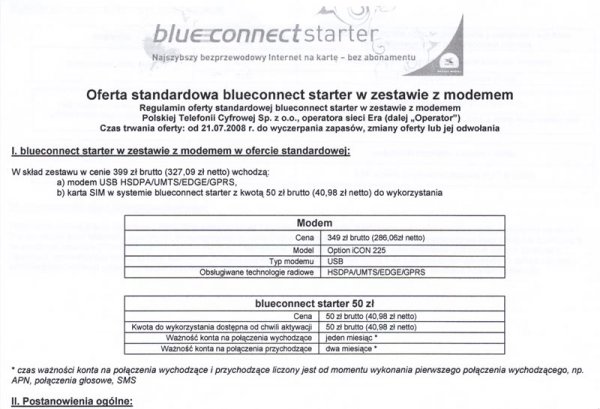 Era: oferta standardowa blueconnect starter z modemem