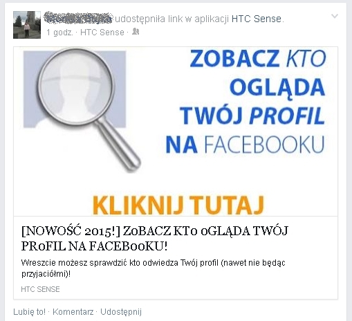 Fałszywa wiadomość na Facebooku
