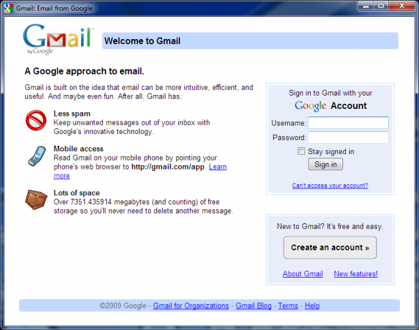 Gmail uruchomiony w Prism