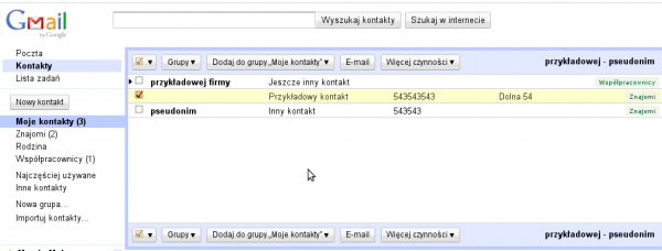 Nowa lista kontaktów w Gmail