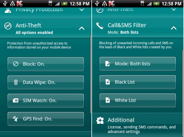 Główne funkcje Kaspersky Mobile Security 9