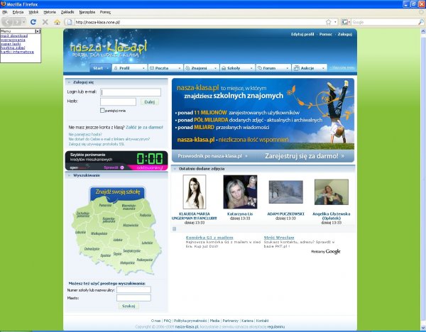 Zrzut ekranu strony podszywającej się pod Naszą-Klasę