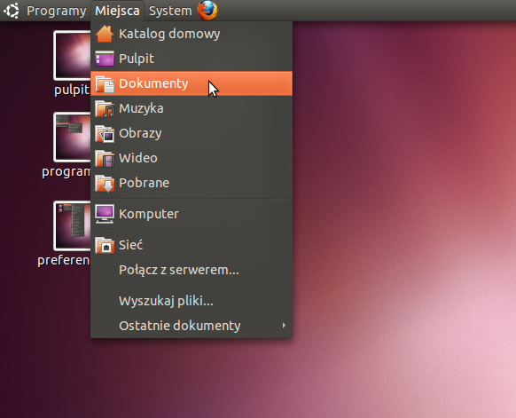 Menu Miejsca w Ubuntu