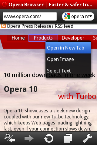 Opera Mini -  otwieranie linki w karcie