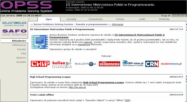 Strona główna Internetowych Mistrzostw Polski w programowaniu