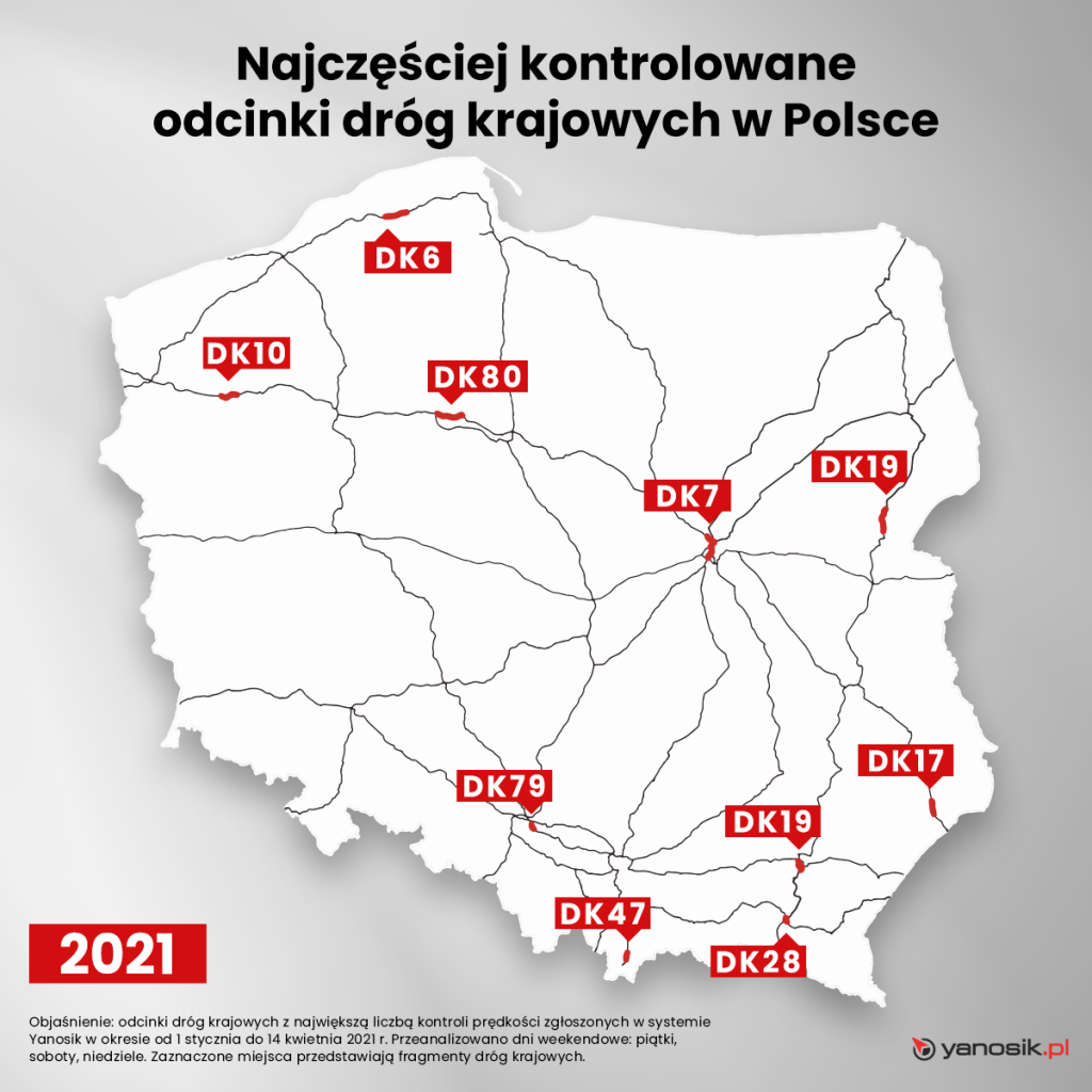 Najbardziej kontrolowane odcinki dróg w Polsce - mapa