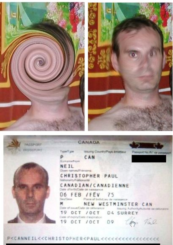 Odtworzone zdjęcie Christophera Neila oraz jego paszport.