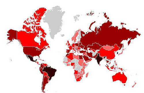Botnet Mariposa - globalna mapa infekcji