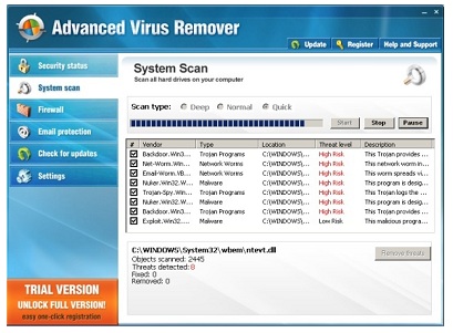 Advanced Virus Remover - przykład fałszywego antywirusa