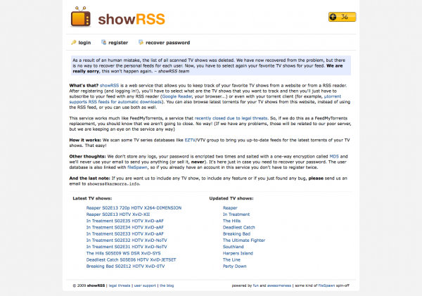 ShowRSS - strona główna