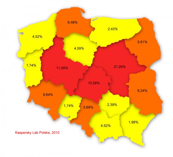 Poziom infekcji w województwach, maj 2010