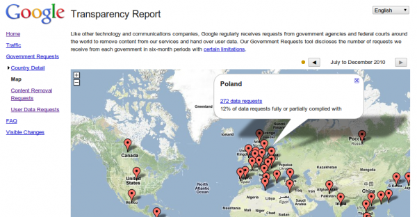 Informacje dotyczące transparentności przedstawione na mapie