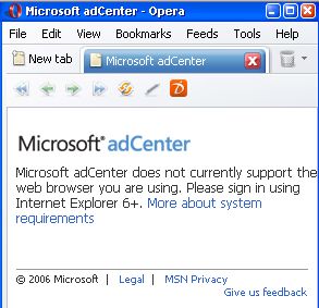 MS adCenter - tylko IE 6+