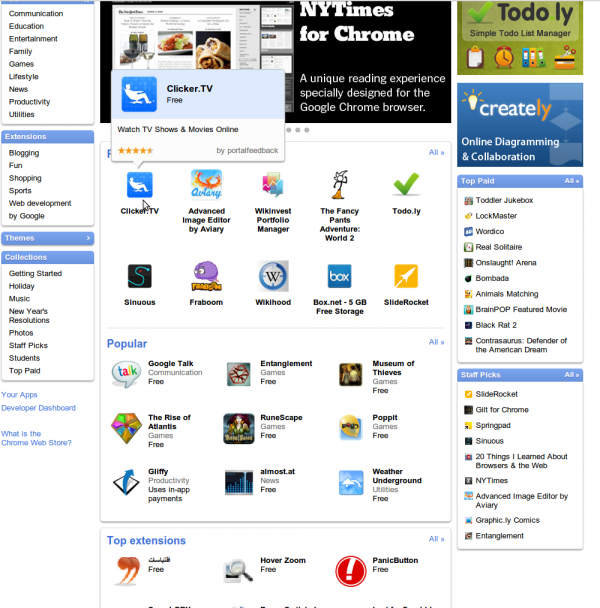 Fragment strony głównej Chrome Web Store