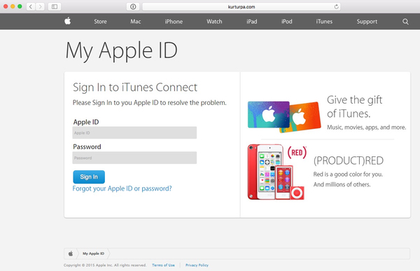 Fałszywa strona wyłudzające dane do logowania do Apple ID