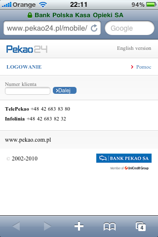 Mobina wersja Pekao24 na iPhone