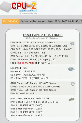 Intel Core 2 Duo E8600 @ 6146,9 MHz