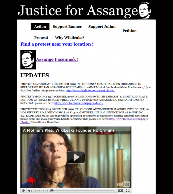 Strona Justice for Assange