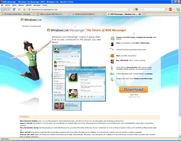 Zrzut ekranu strony oferującej Windows Live Messengera za Premium SMS-a