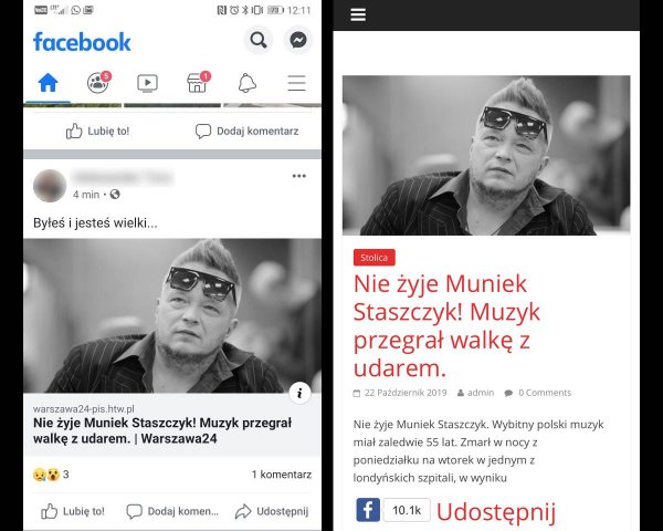 fake news śmierć Munka Staszczyka