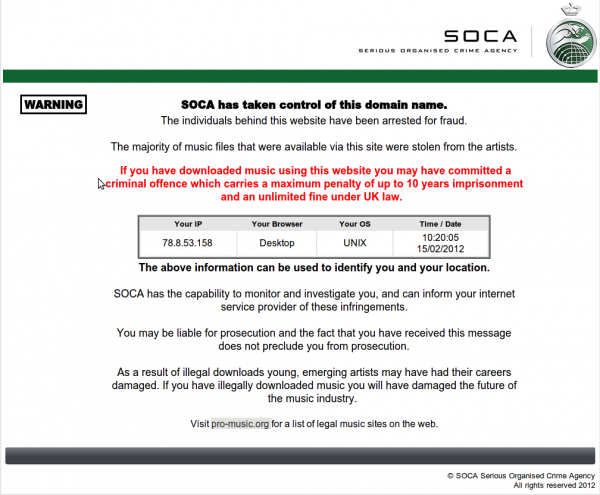Informacja SOCA o przjęciu domeny