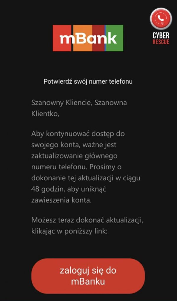 screen fałszywej wiadomości 