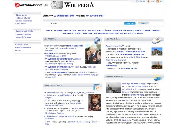 Grafika wikipedia.wp.pl oparta jest na kolorystyce i układzie Wikipedii