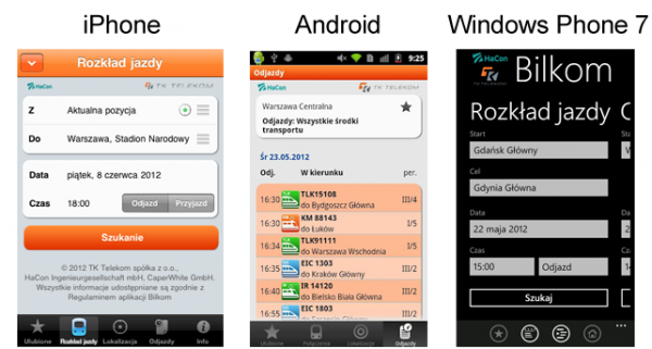Bilkom na iOS, Android i Windows Phone