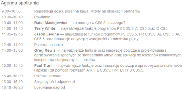 Szczegółowa agenda Adobe CS5 Evolution Tour w Warszawie