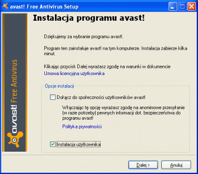 avast! Free Antivirus 5 - proces instalacji programu