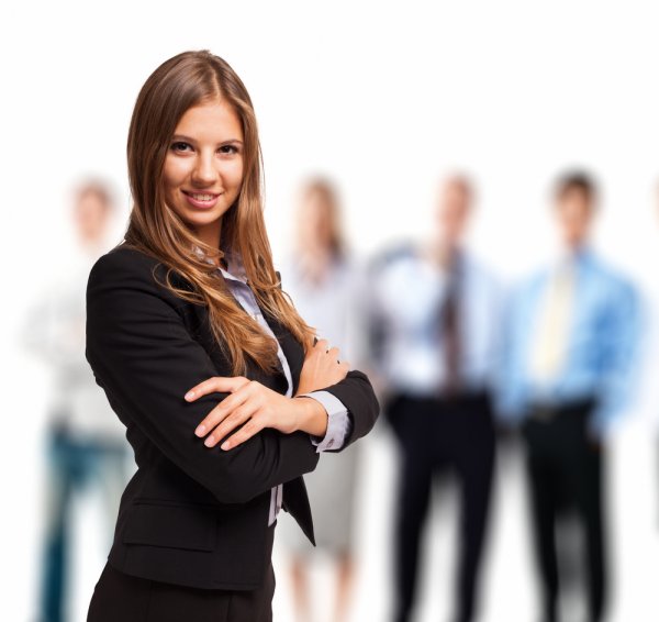 businesswoman in front of her team, lider, kobieta, biznes