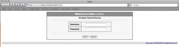 Przykładowa strona logowania się do hotelowej sieci Wi-Fi