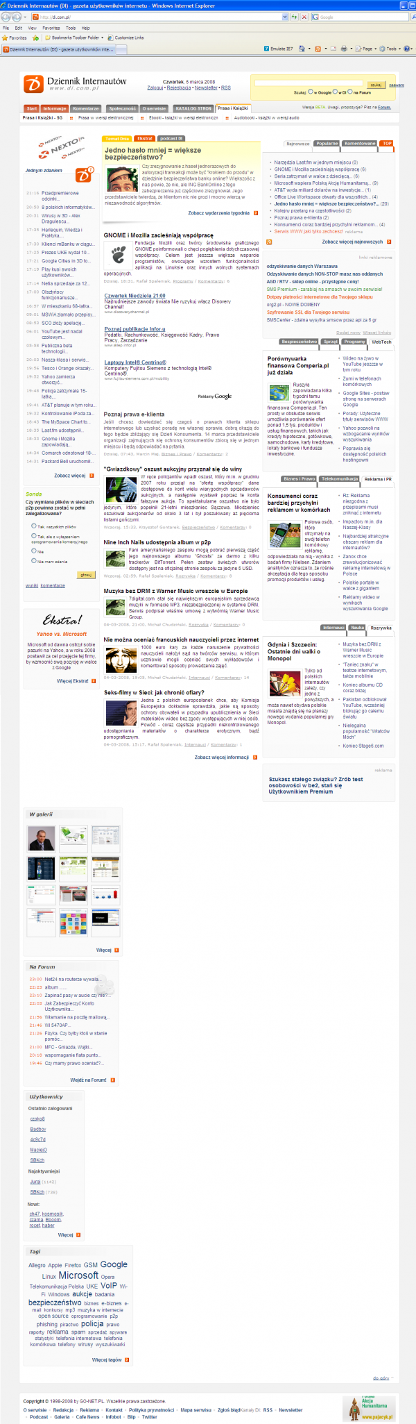 Dziennik Internautów w przeglądarce Internet Explorer 8 Beta 1