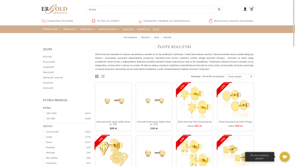 Sklep jubilerski online - Jak wybrać idealne złote kolczyki?
