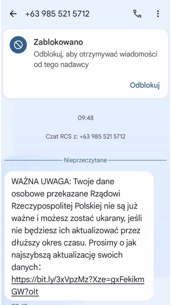 fałszywy sms od gov.pl