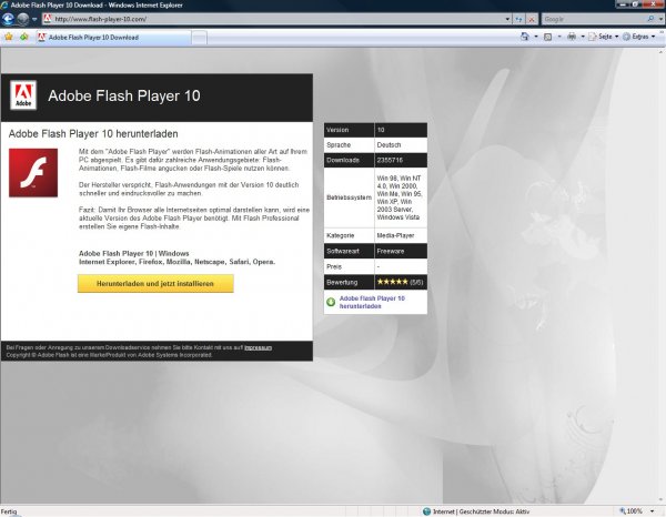 Fałszywy Adobe Flash Player 10