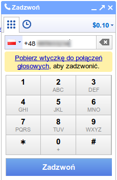 Okno wybierania numerów w Gmail