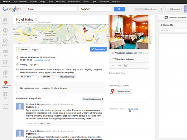 Strona miejsca w Google+ Lokalnie