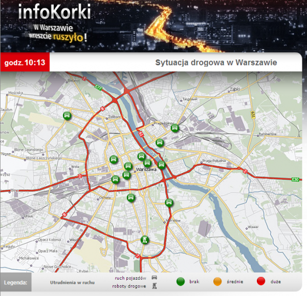 InfoKorki - serwis monitoringu mobilnego Warszawy