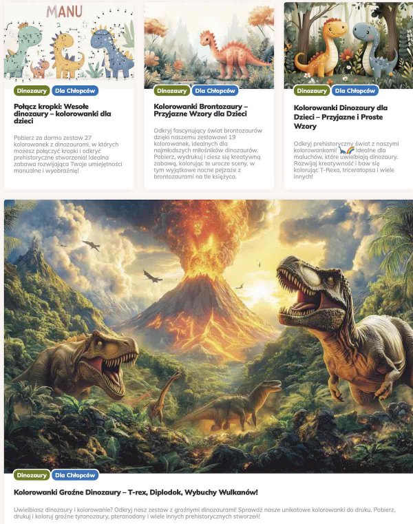kolorowanki z dinozaurami - T-rex, Triceratops,Diplodok i inne dinozaury
